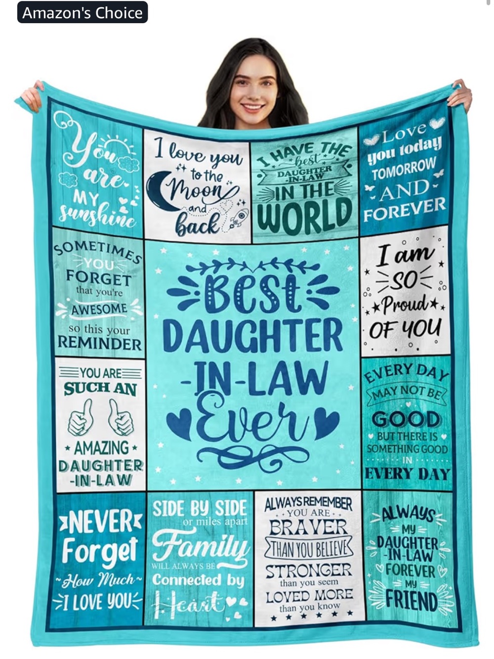 Inspirational "Best Daughter-in-Law Ever" Throw Fleece Blanket - Aqua Blue